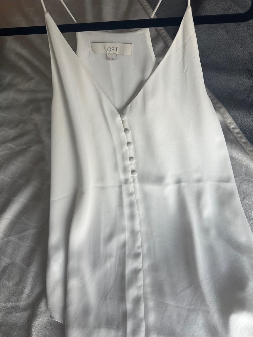 LOFT White V-Neck Button-Front Slip Tank